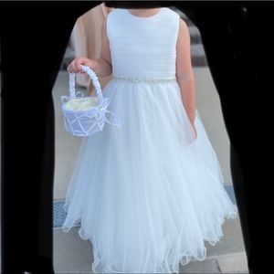 Joan Calabrese ivory tulle communion/ flower girl dress with rhinestone waist